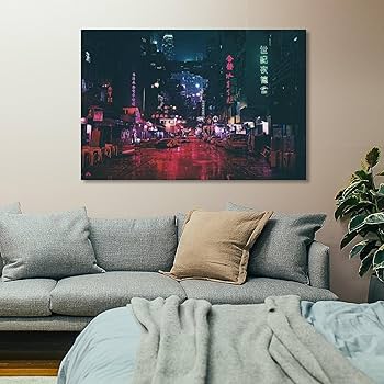 Amazon.co.jp: サイバーパンク 未来的な街の夜 ポスター
